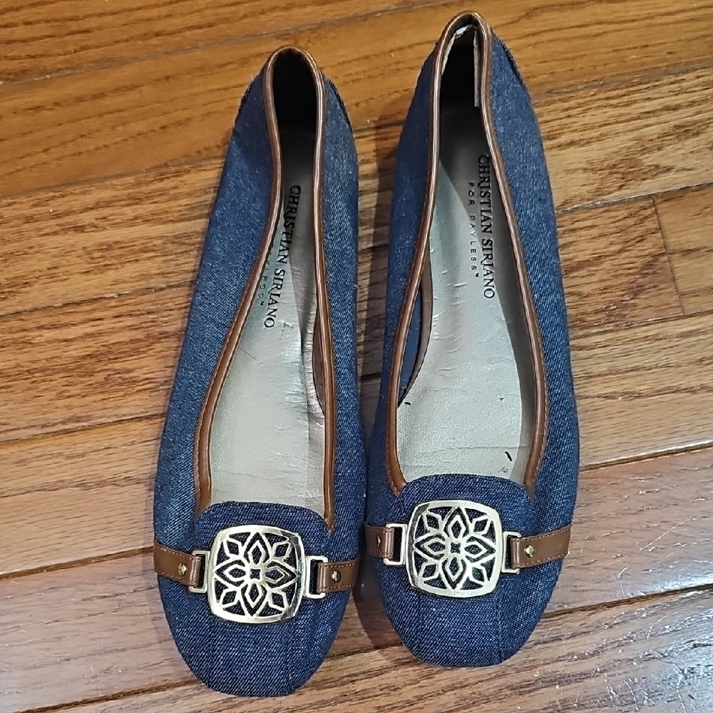 Christian Siriano Navy Flats with Gold Accent
